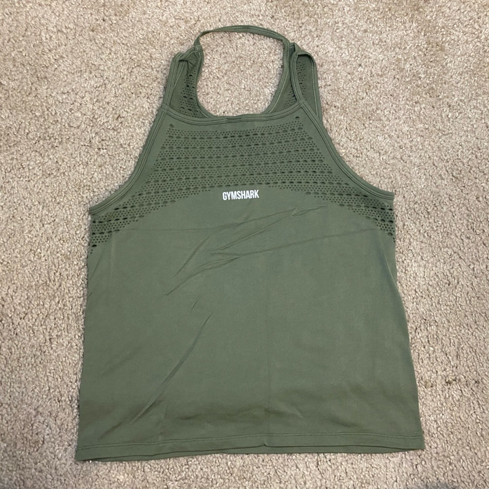 Gymshark Energy+ Seamless Loose Vest Top in Dark Green (Olive/Khaki) - Picture 3 of 5